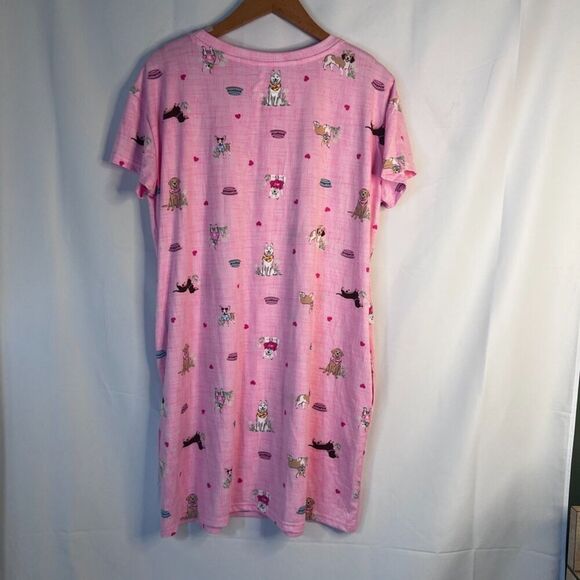 Joyspun Pink Dog Print Short Sleeve Soft Pajama Sleep Shirt Dress w Pockets S/M - Picture 2 of 7